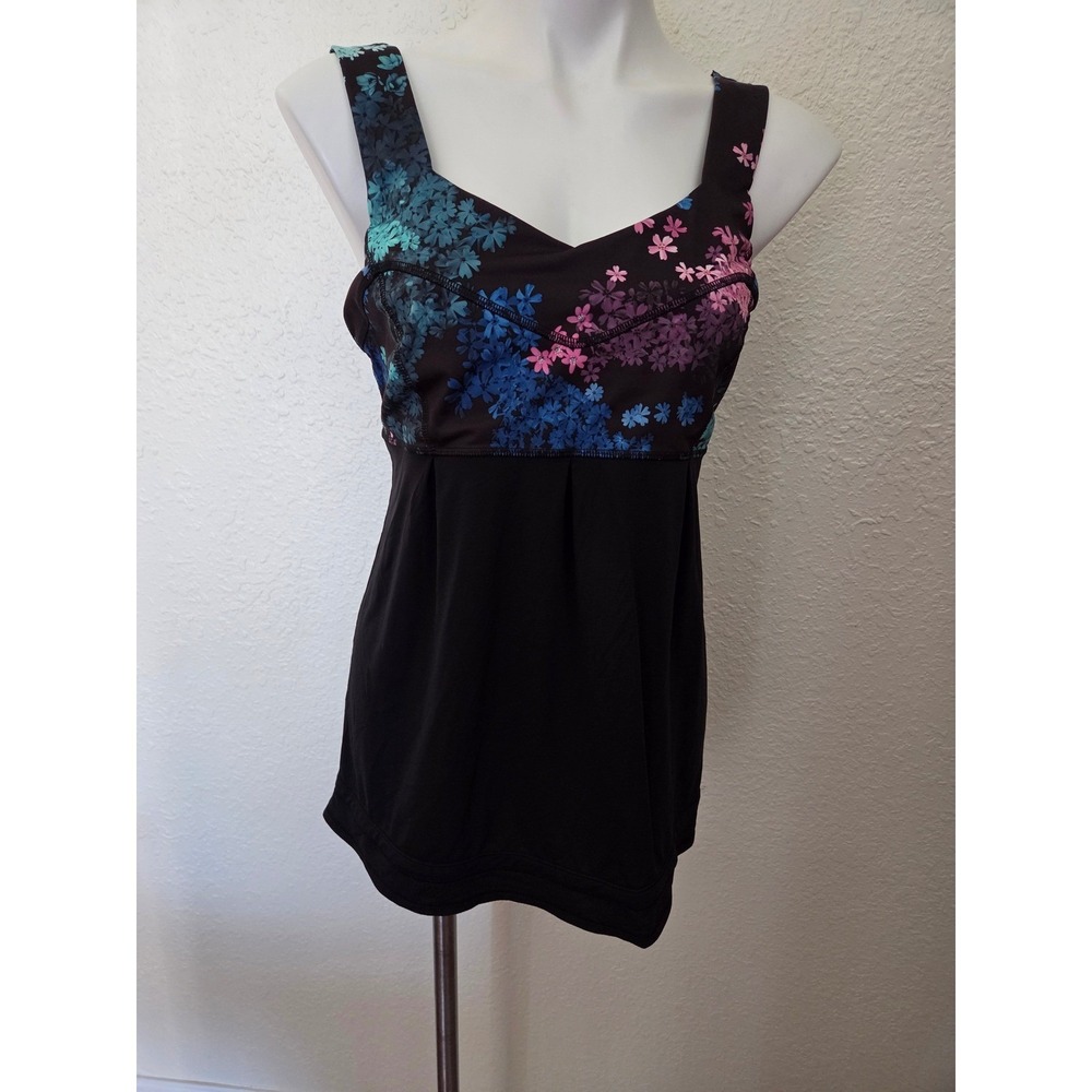 Lululemon Ta Ta Tamer Tank Top Size 10 Black Floral Athletic Yoga Gym Camisole